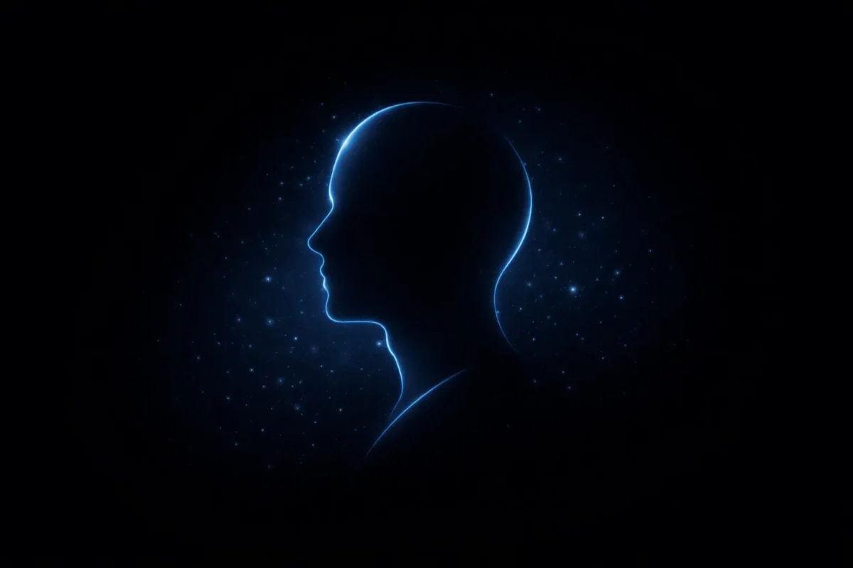 abstract creative silhouette with soft blue neon highlights