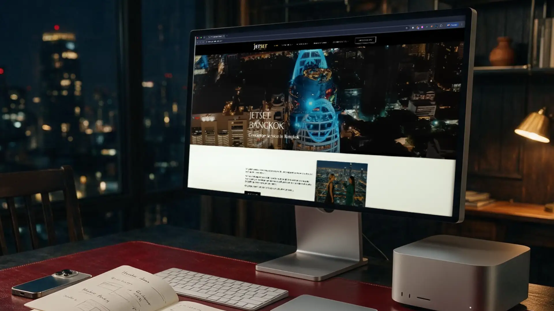 Jetset Bangkok concierge website displayed on a desktop monitor during the website design process