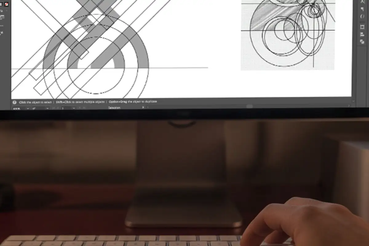 Logo design in progress at Concepduo Bangkok, showing hand sketches developed into vector geometry
