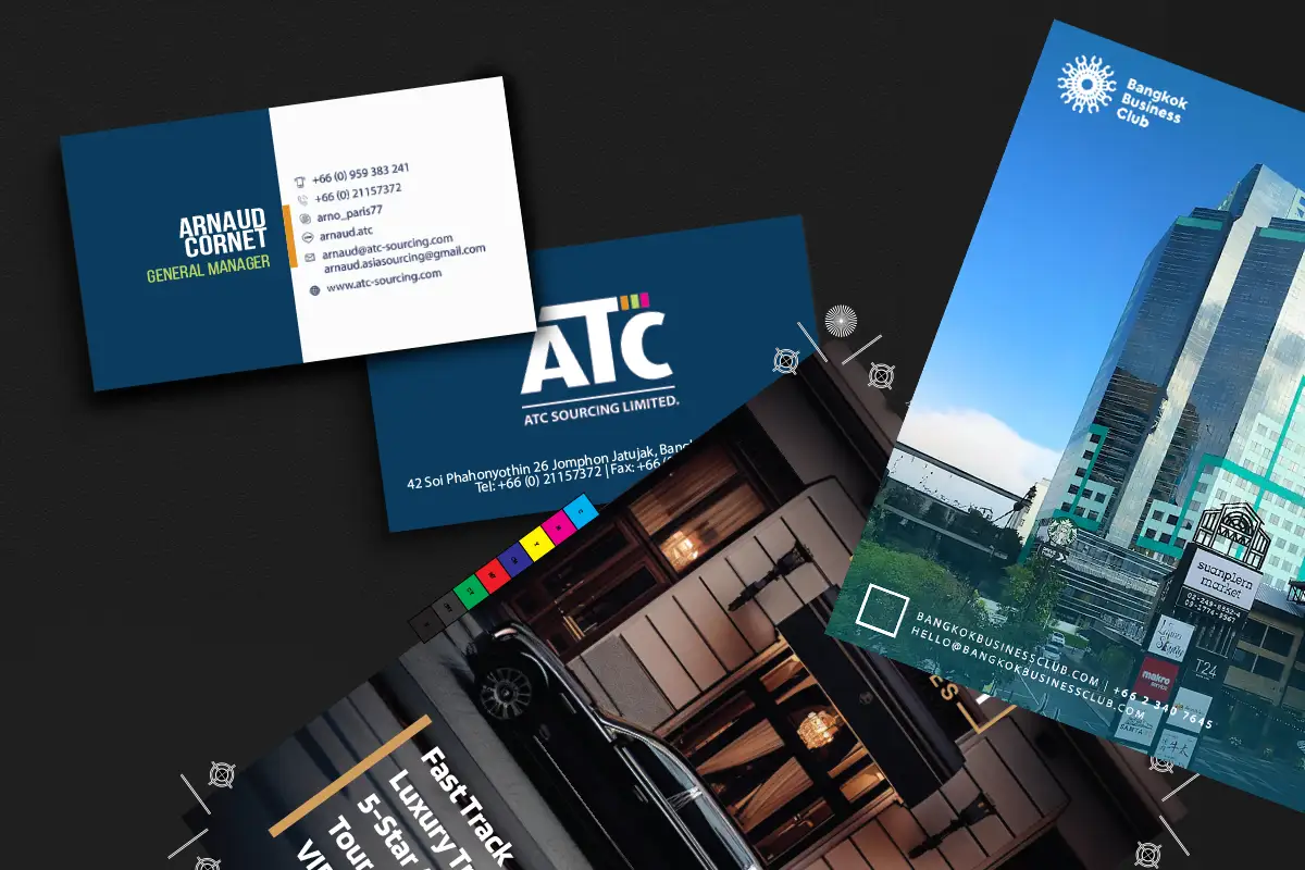 Business cards, flyers and leaflets designed and prepared for print by Concepduo in Bangkok