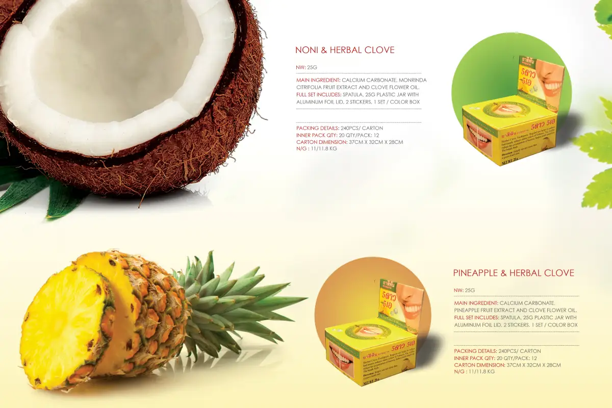 Product catalogue and packaging design by Concepduo for a Thai herbal toothpaste brand